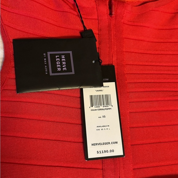 Herve Leger Red Off-Shoulder Bandage Dress - Picture 7 of 10